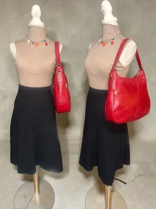 Fossil Memoir Hobo ZB5475 Regal Red All Leather Slouchy Shoulder Bag Key Charm - Picture 3 of 11